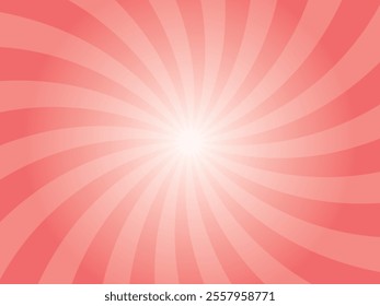 Sun rays retro vintage style bright salmon background. Abstract swirl sunburst pattern background. Rays backdrop. Summer banner vector illustration.