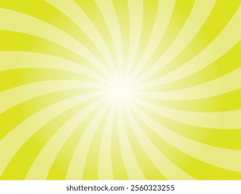 Sun rays retro vintage style chartreuse yellow background. Swirl sunburst pattern background. Rays backdrop. Summer banner vector illustration.	