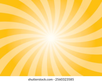 Sun rays retro vintage style amber yellow background. Swirl sunburst pattern background. Rays backdrop. Summer banner vector illustration.	