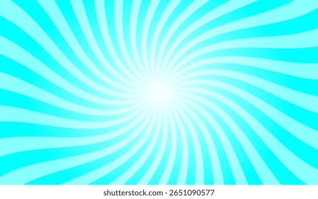 Sun rays retro vintage style aqua blue background. Swirl and twist effect sunburst pattern background. Rays backdrop. Summer banner vector illustration.	