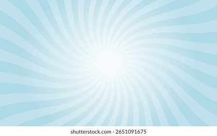Sun rays retro vintage style light blue background. Swirl and twist effect sunburst pattern background. Rays backdrop. Summer banner vector illustration.	