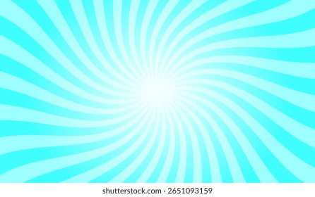 Raios de sol retro vintage estilo azul ciano brilhante fundo. Fundo de padrão de explosão solar com efeito de redemoinho e torção. Fundo de raios. Ilustração vetorial de banner de verão.	