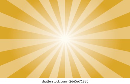 Rayos de sol retro estilo vintage de fondo amarillo pálido. Fondo radial del patrón de Sunburst. Telón de fondo de los rayos. Ilustración vectorial de Anuncio de verano.	