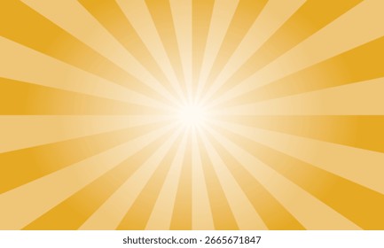 Sun rays retro vintage style pale yellow background. Radial Sunburst pattern background. Rays backdrop. Summer banner vector illustration.	