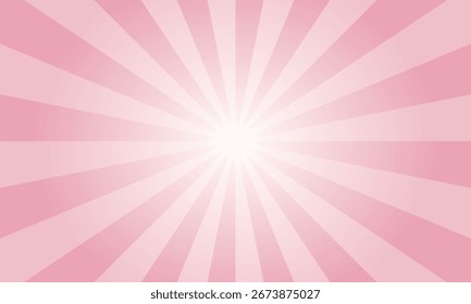 Sonnenstrahlen Retro Vintage Stil rosafarbenen Hintergrund. Radialer Sonnenburst-Musterhintergrund. Strahlender Hintergrund. Sommerbanner, Vektorgrafik.