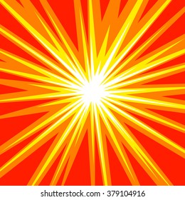 Sun rays or star burst element Square fight stamp for card Comic red and yellow radial lines background Manga or anime speed graphic texture Superhero action frame Explosion vector illustration