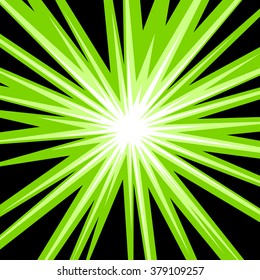 Sun rays or star burst element Square fight stamp for card Comic green radial lines background Manga or anime speed graphic texture Superhero action frame Explosion vector illustration