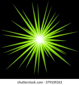 Sun rays or star burst element Square fight stamp for card Comic green radial lines background Manga or anime speed graphic texture Superhero action frame Explosion vector illustration