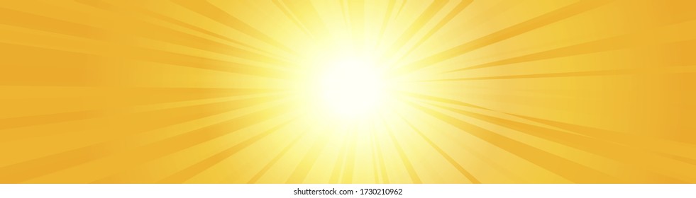 Sun rays with sunbeams on an orange background, bright yellow color burst background, sunrise, yellow retro round lines, starburst, burst summer sunlight, vector illustration, eps 10.