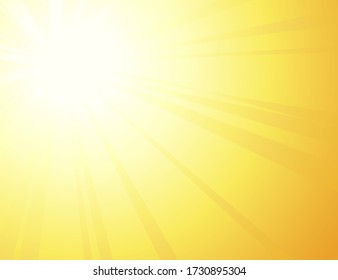 Sun Rays With Sunbeams On An Orange Background, Bright Yellow Color Burst Background, Sunrise, Yellow Retro Round Lines, Starburst, Burst Summer Sunlight, Vector Illustration, Eps 10.