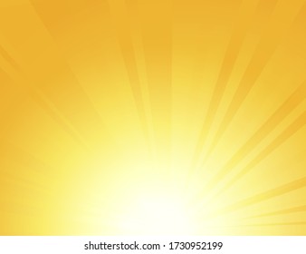 Sun rays with sunbeams on an orange background, bright yellow color burst background, sunrise, yellow retro round lines, starburst, burst summer sunlight, vector illustration, eps 10.