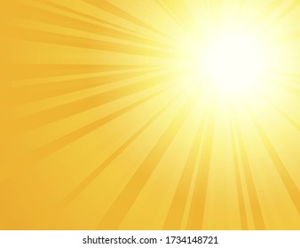 Sun rays with sunbeams on an orange background, bright yellow color burst background, sunrise, yellow retro round lines, starburst, burst summer sunlight, vector illustration, eps 10.