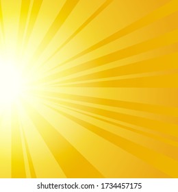 Sun rays with sunbeams on an orange background, bright yellow color burst background, sunrise, yellow retro round lines, starburst, burst summer sunlight, vector illustration, eps 10.