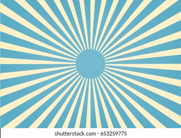 Sun rays, sunburst on blue color background. Vector illustration summer background design.