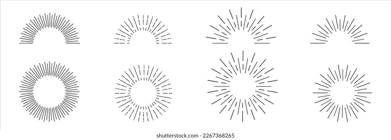 Sun rays or sunshine linear drawing. Vector