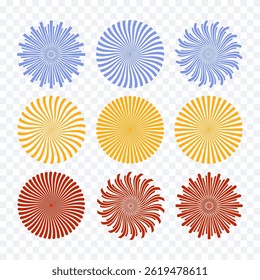 Sun rays. Vector collection of abstract radiant colorful icons, creative design.