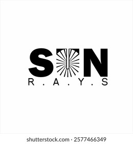 Sun rays word design with sun symbol on letter U.
