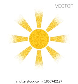 Sol con rayos, amarillo, ruido, pedos, puntos. Elemento de diseño de vectores en un fondo blanco aislado.