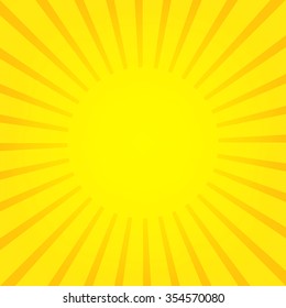 Sun rays, yellow sunburst on orange background. Vector illustration design.