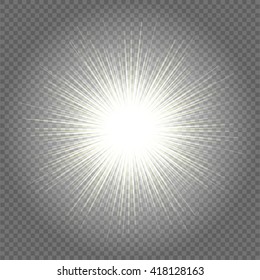 sun rays yellow warm light effect,  beams on transparent background. Vector illustration.