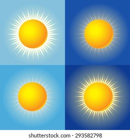 Sun realistic nice vector icons set on blue background