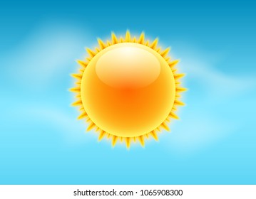 Sun realistic rays icon. Vector weather forecast sun sky design. Sunshine nature summer light.