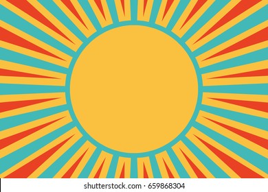 sun red yellow blue background. Pop art retro vector illustration