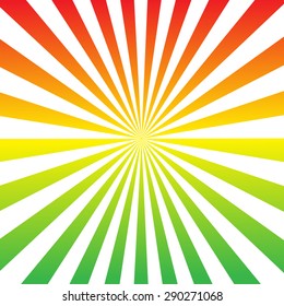 Sun red yellow, green rays burst with white background, vector illustration