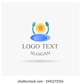 Sun restaurant logo template with fork and spoon