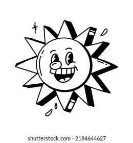 The sun is a retro cartoon character from the 30s. Vintage comic smile vector 