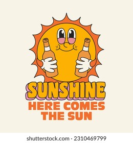 sun retro groovy cartoon character illustration