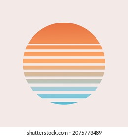 Sun retro sunset. Vintage style summer logo or icon design. Vector illustration