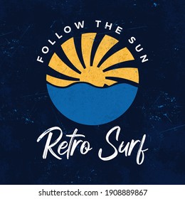 Sun retro surf emblem and logotype design. Retro and Vintage vector illustration. 