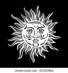 Sun retro vintage vector folklore art classic decoration design drawing illustration