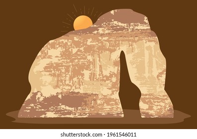 Sun rise Against the Elephant Rock Outcrop Geological Formation, Al Ula "Al Ola", Saudi Arabia - Vector Illustration. Eps 10