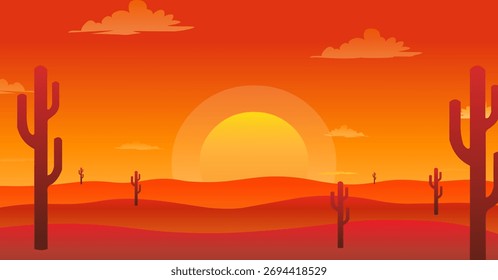 Sun Rise Hintergrund Vektor, Cartoon Wüste Sonnenaufgang Hintergrund Vektor, rot, Kaktuspflanze, Hintergrund Vektor