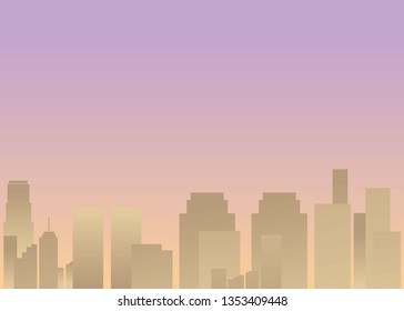 Sun rise city, cartoon vector illustration for web and print, hi-tech romantic, creative concept, pink and beige