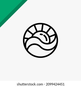 Sun rise coast sea wave logo design