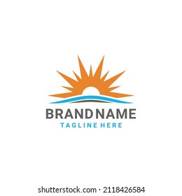 Sun rise with flat minimalist style in white background, vector logo design editable