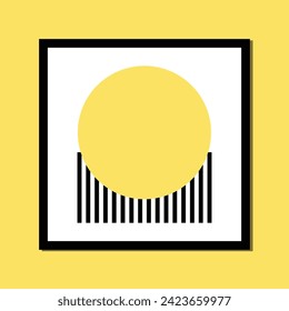 sun rise geometric line composition. Boho wall decort trendy mid century framed square poster art print. Abstract Hand drawn modern minimalist for wall decor, book, covers, posters, flyers.