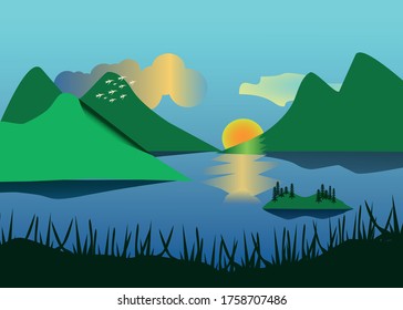 Sun Rise at the Lake, Drawing