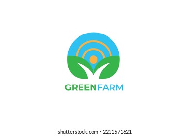 Sun rise Leaves Logo vector. Eco green Farm natural products