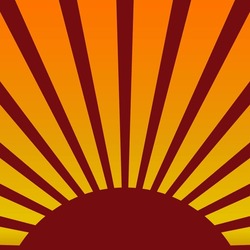 Sun Rise Red Ray With Gradient Yellow Background Vector Illustration. Red Rising Sun, Sun Ray, Sun Burst. Minimal Vector Illustration.