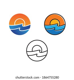 Sun rise, Water wave icon logo vector template