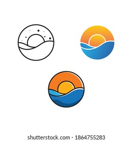 Sun rise, Water wave icon logo vector template