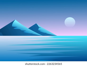 The sun rises in the north beyond the frosty mountains