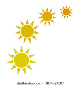 Sun erhebt sich auf weißem Hintergrund, Zeichen für Design, Vektorgrafik