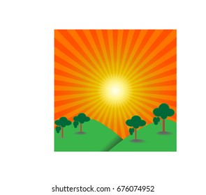 sun rising background on Landscape hill and tree  
