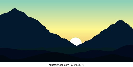 Sun Rising Between Two Mountains Vector Stock Vector (Royalty Free ...