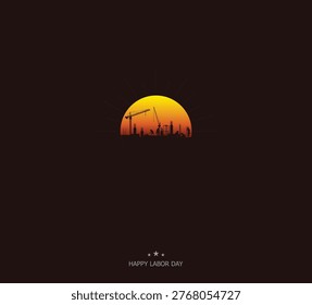 sun rising with growing constriction. Labor are working with sun rising. under constriction and rising city. vector art work